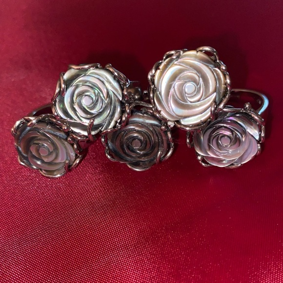 Genuine Abalone Solid Sterling Silver 925 Stamp Flower/Rose One Size Adj… - Picture 13 of 15